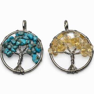 Tree of Life Pendant Set in Turquoise and Yellow